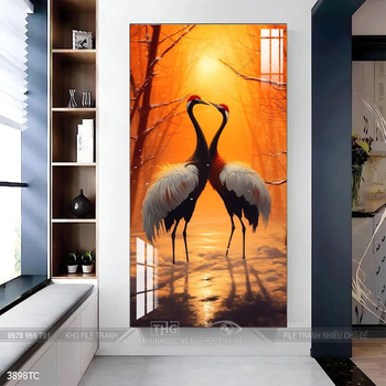 Tranh treo tường phong thủy chim công và hoa mẫu đơn