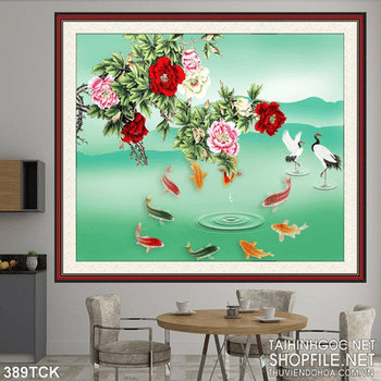 Tranh hoa sen, cá chép quần tụ nghệ thuật