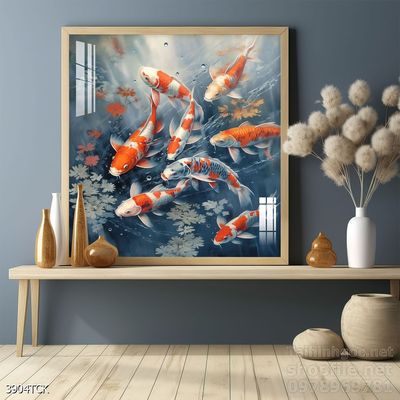 Tranh cá chép hoa sen nghệ thuật hiện đại