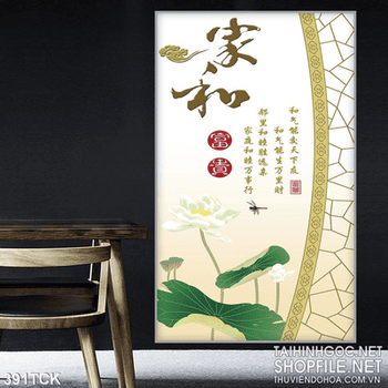 Tranh hoa sen, cá chép kim tiền