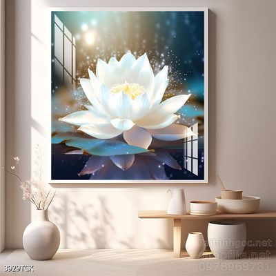 Tranh decor tường phòng khách cá chép hoa sen