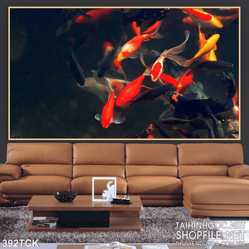 Tranh hoa sen, cá chép nghệ thuật