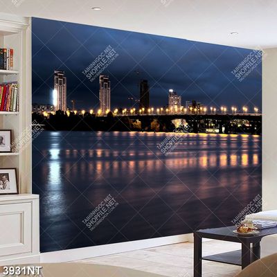 Tranh phố đêm và chiếc cầu trên sông