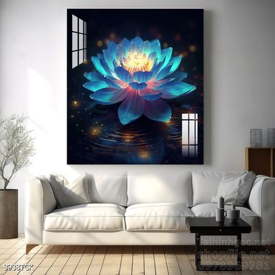 Tranh decor tường phòng khách cá chép hoa sen