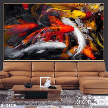 Tranh hoa sen, cá chép quần tụ