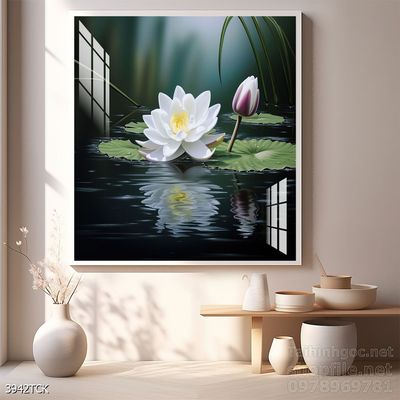 Mẫu tranh decor tường cá chép hoa sen