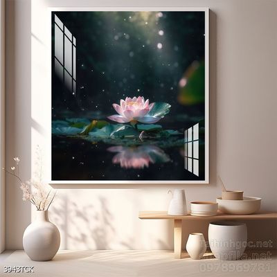 Tranh trang trí phòng khách cá chép hoa sen