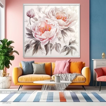 Tranh phong thủy chim công và hoa mẫu đơn rước may mắn vào nhà