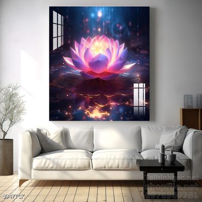 Tranh decor tường phòng khách cá chép hoa sen