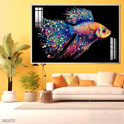 Tranh trang trí phòng khách cá chép hoa sen