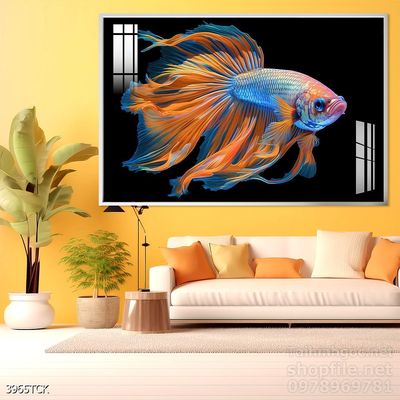 Tranh decor tường phòng khách cá chép hoa sen