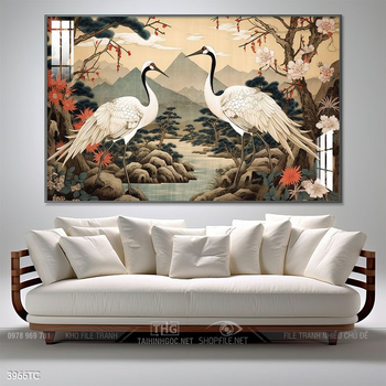 Tranh phong thủy chim công và hoa mẫu đơn rước may mắn vào nhà