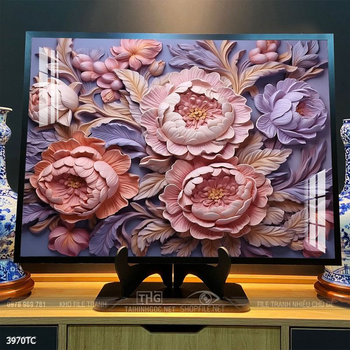 Tranh chim công hoa mẫu đơn decor trang trí tường nhà