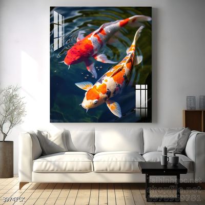 Tranh cá chép hoa sen nghệ thuật hiện đại