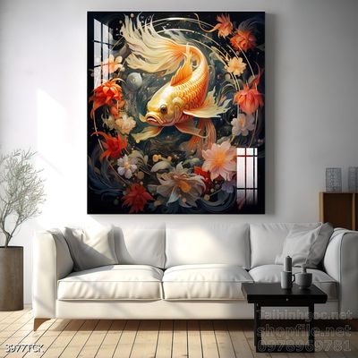 Mẫu tranh decor tường cá chép hoa sen