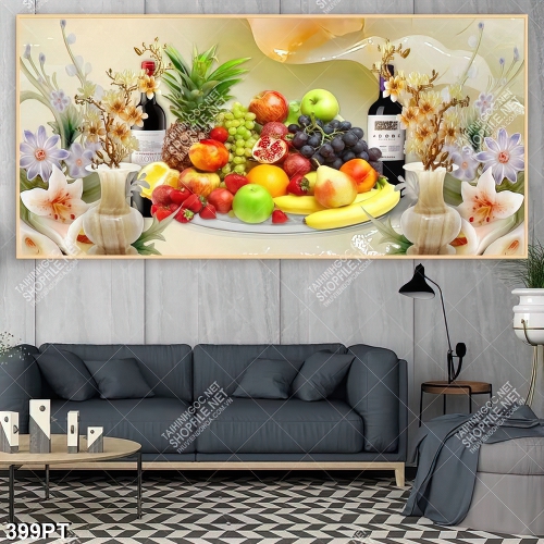 Tranh thờ mâm ngũ quả trên nền đá giả ngọc