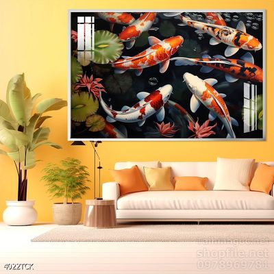 Tranh trang trí phòng khách cá chép hoa sen