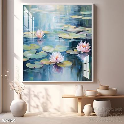 Tranh cá chép hoa sen nghệ thuật hiện đại