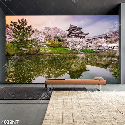 Tranh phong cảnh hoa anh đào trên sông