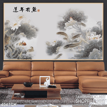 Tranh hoa sen, cá chép phong thủy