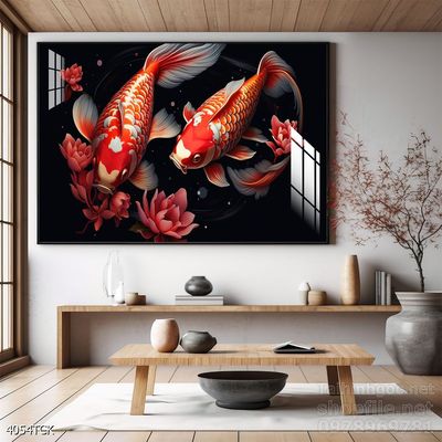 Tranh cá chép hoa sen nghệ thuật hiện đại