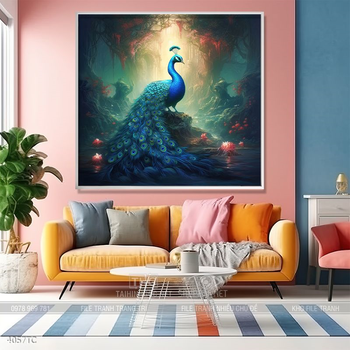 Tranh hoa mẫu đơn và chim công