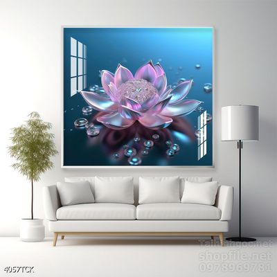 Mẫu tranh decor tường cá chép hoa sen