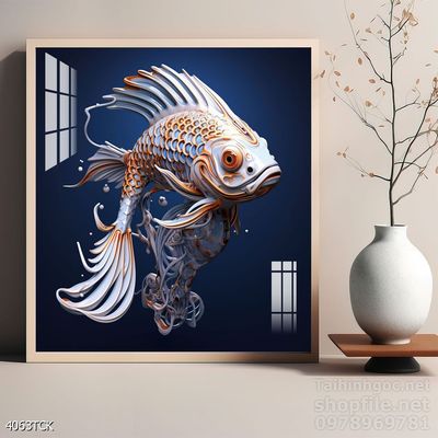 Tranh cá chép hoa sen nghệ thuật hiện đại