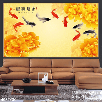 Tranh hoa sen, cá chép kim tiền trang trí