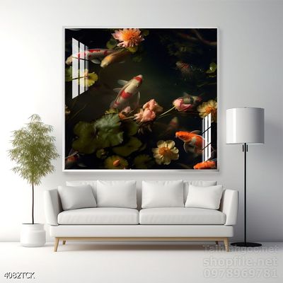 Tranh cá chép hoa sen treo tường mang nhiều ý nghĩa