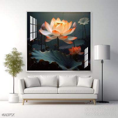 Mẫu tranh decor tường cá chép hoa sen