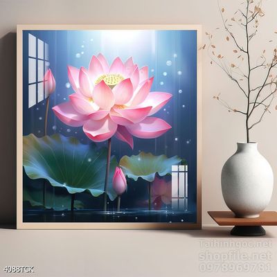 Tranh decor tường phòng khách cá chép hoa sen