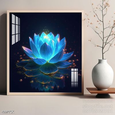 Tranh decor tường phòng khách cá chép hoa sen