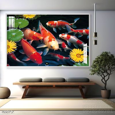 Tranh cá chép hoa sen nghệ thuật hiện đại