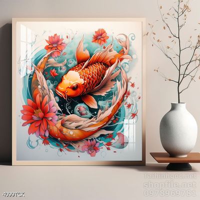 Tranh cá chép hoa sen cực đẹp