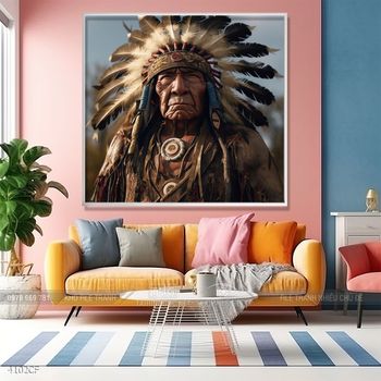 Tranh cô gái thổ dân trang trí quán cà phê