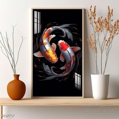 Tranh cá chép hoa sen nghệ thuật hiện đại