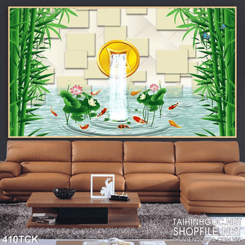 Tranh hoa sen, cá chép quần tụ phong thủy