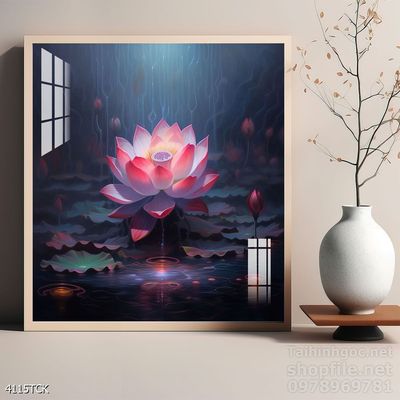 Tranh decor tường phòng khách cá chép hoa sen