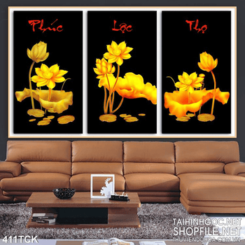 Tranh hoa sen, cá chép kim tiền phong thủy