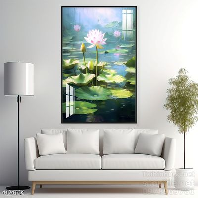 Tranh decor tường phòng khách cá chép hoa sen