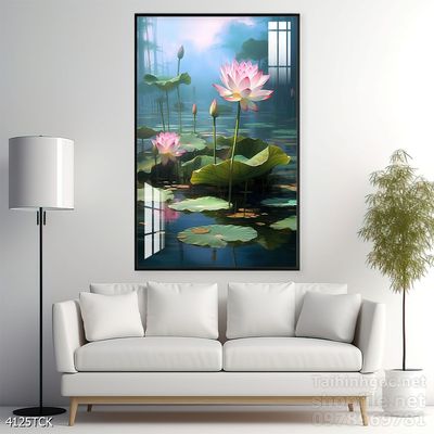 Tranh cá chép hoa sen nghệ thuật hiện đại