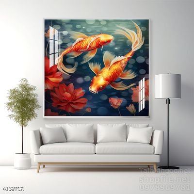 Tranh cá chép hoa sen đẹp mang nhiều ý nghĩa