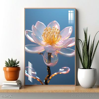 Tranh decor tường phòng khách cá chép hoa sen