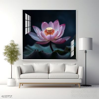 Tranh trang trí phòng khách cá chép hoa sen