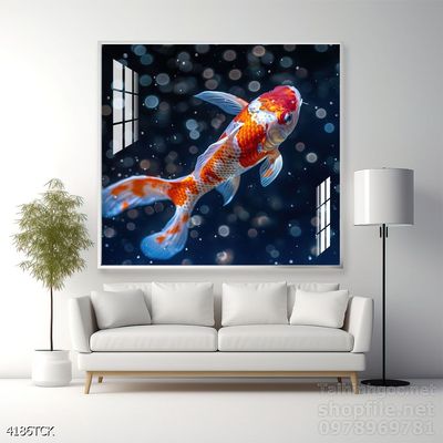 Tranh cá chép hoa sen nghệ thuật hiện đại