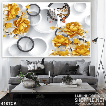 Tranh hoa sen, cá chép kim tiền