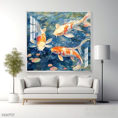 File tranh cá chép hoa sen mẫu mới nhất