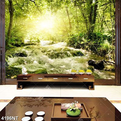 Tranh con suối trong rừng xanh