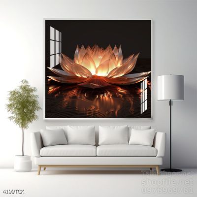 Tranh trang trí phòng khách cá chép hoa sen